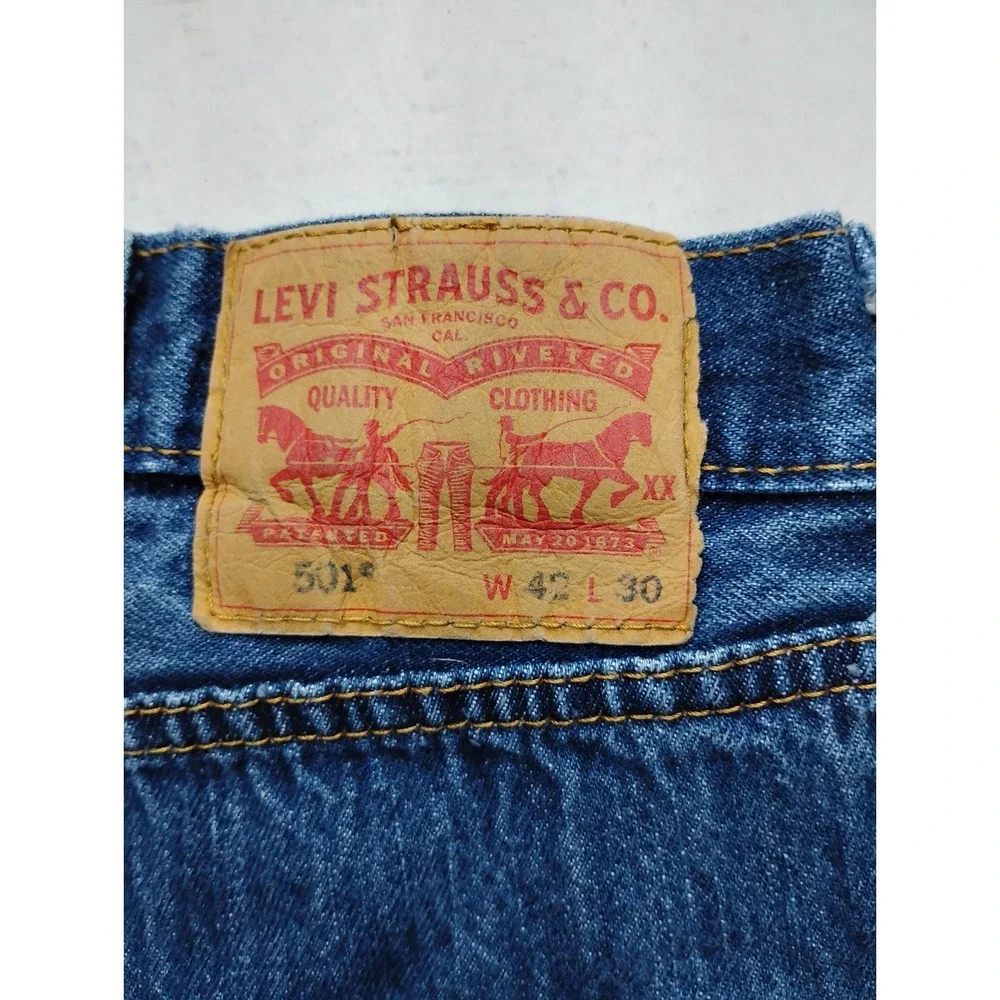 Levi's 501 Men's Blue‎ Straight Jeans 42x30 Dark Wash Button Fly Denim